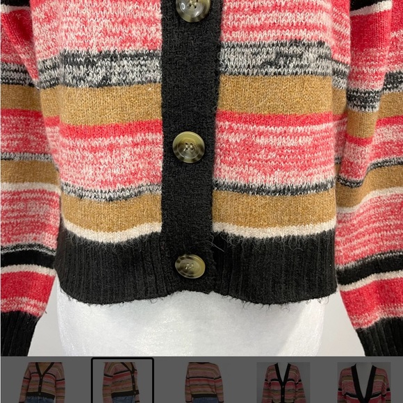 NWT BP Nordstrom’s Cropped Cardigan Button Front Striped Sweater in black SZ M - Picture 6 of 10